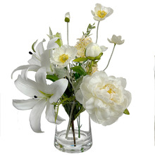 48cm White Faux Lily Mixed Arrangement in Glass Vase