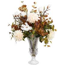 90cm Faux Magnolia & Dahlia Mixed Arrangement with Vase