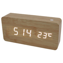 White LED Wooden 3 Alarm Clock with Temperature Display