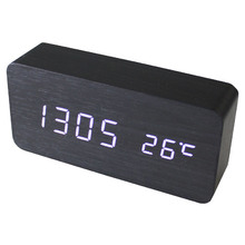 White LED Wooden 3 Alarm Clock with Temperature Display