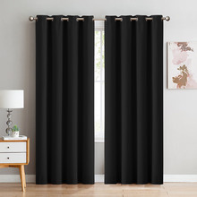 Triple Layer Black Blockout Eyelet Curtains (Set of 2)