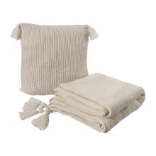 2 Piece Tassels Knitted Blanket & Cushion Set