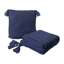 2 Piece Tassels Knitted Blanket & Cushion Set