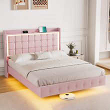 Pink Leif Velvet Bed with LED