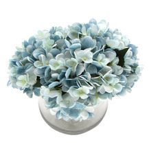 23cm Blue Faux Hydrangea with Glass Vase