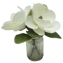 30cm Faux Magnolia Flower with Glass Vase