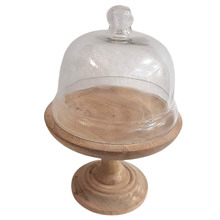 Cal Footed Mango Wood & Glass Cloche