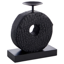 20cm Black Single Ring Mango Wood Candle Holder