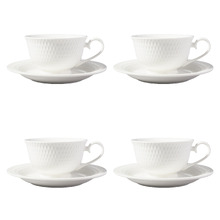 White Basics Diamonds 200ml Porcelain Footed Cups & Saucers (Set of 4)