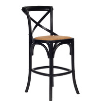 65cm Cross Back Oak Wood & Rattan Counter Stool