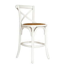 65cm Cross Back Oak Wood & Rattan Counter Stool