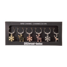 6 Piece Carol Snowflake & Reindeer Wine Glass Charm Set