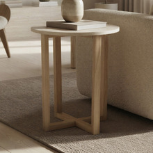 Kiri Travertine & Rubberwood Side Table