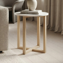 White Kiri Marble & Rubberwood Side Table