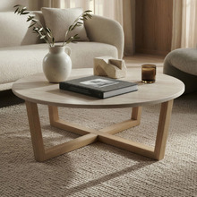 Kiri Travertine & Rubberwood Coffee Table