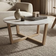 White Kiri Round Marble & Rubberwood Coffee Table