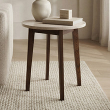 Kumi Travertine & Rubberwood Side Table