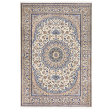 Blue & Cream Wool Persian Nain Rug