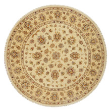 Cream Hand-Knotted Wool Round Persian Rug