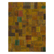 Mustard Yellow Patch Work Hand-Knotted Wool Persian Rug