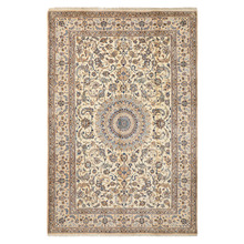 Cream & Blue Hand-Knotted Wool Persian Rug