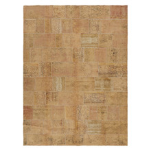 Light Beige Patch Work Hand-Knotted Wool Persian Rug