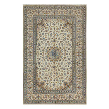 Beige & Blue Medallion Hand-Knotted Wool Persian Rug