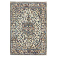 Light Grey Medallion Hand-Knotted Wool Persian Rug