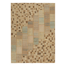 Cream & Brown Patch Work Hand-Knotted Wool Kilim Rug