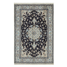 Black & Beige Medallion Hand-Knotted Wool Persian Rug