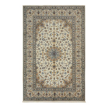 Beige & Blue Hand-Knotted Wool Persian Rug