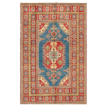 Red & Blue Medallion Hand-Knotted Wool Persian Rug
