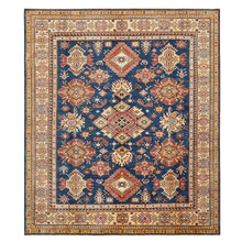 Navy Blue Medallion Hand-Knotted Wool Persian Rug