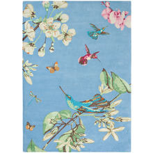 Blue Floral Hummingbird Hand-Tufted Rug