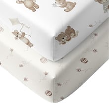 Living Textiles 2 Piece Cuddly Bear Organic Cotton Cot Fitted Sheet Set