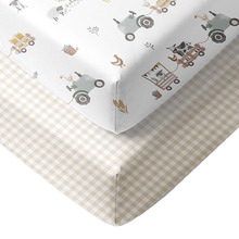 Living Textiles 2 Piece Tractor Ride Organic Cotton Cot Fitted Sheet Set