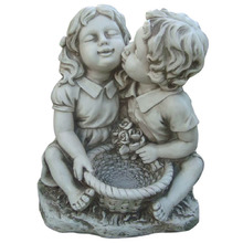 Boy & Girl Kissing Fibrestone Statue