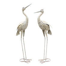 2 Piece Metal Crane Statue Set