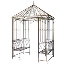 Rustic Brown Garden Gazebo with Built-In Benches