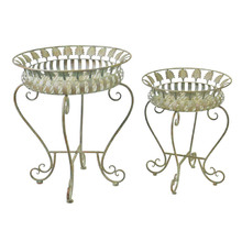 2 Piece Distressed Steel Plant Stand Set