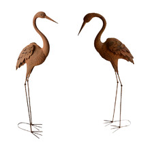 2 Piece Medium Crane Statue Set
