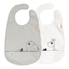 Done by Deer 2 Piece Grey & Beige Deer Friends Bib with Velcro Set