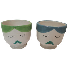 2 Piece Face Ceramic Planter Set