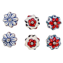 6 Piece Multi-Colour Flower Knob Set