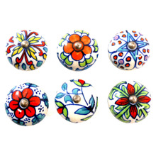 6 Piece Multi-Colour Floral Knob Set