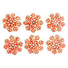 Red & White Snowflake Ceramic Knobs (Set of 6)