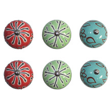 6 Piece Multi-Colour Ceramic Knob Set