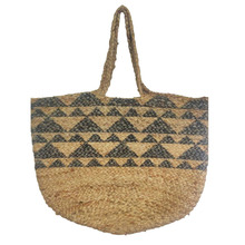 Natural & Grey Block Print Jute Tote Bag
