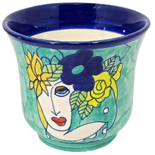 Turquoise Lady Face Ceramic Planter Pot