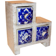 Blue White 3 Drawer Step Jewellery Box